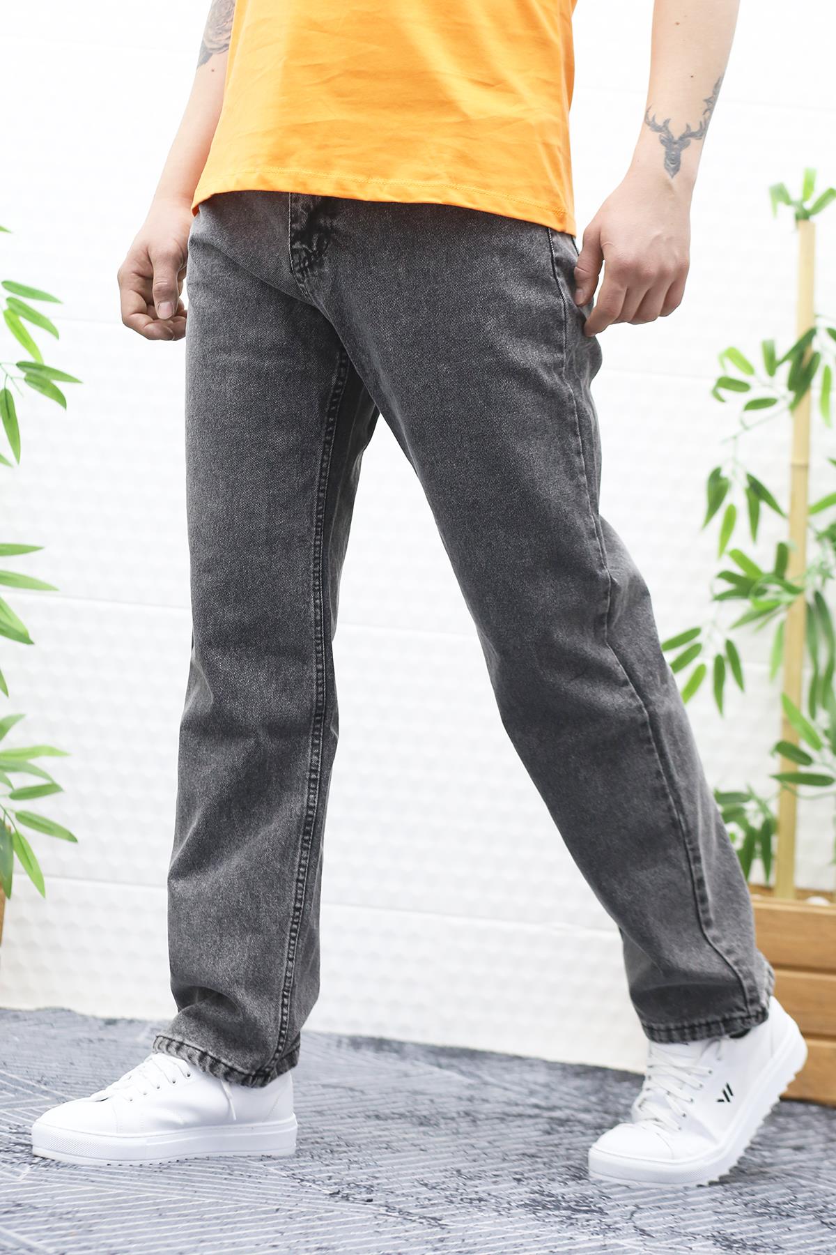 Erkek Baggy Bol Kesim Kot Pantolon - Gri