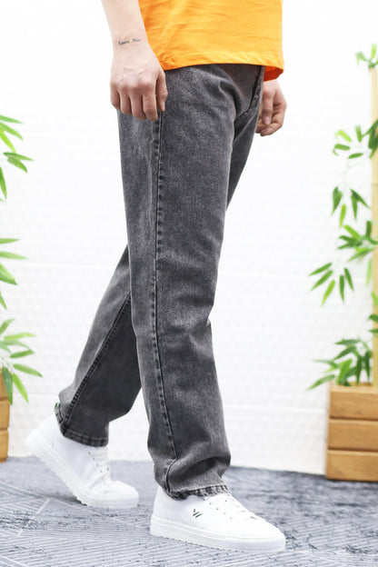 Erkek Baggy Bol Kesim Kot Pantolon - Gri
