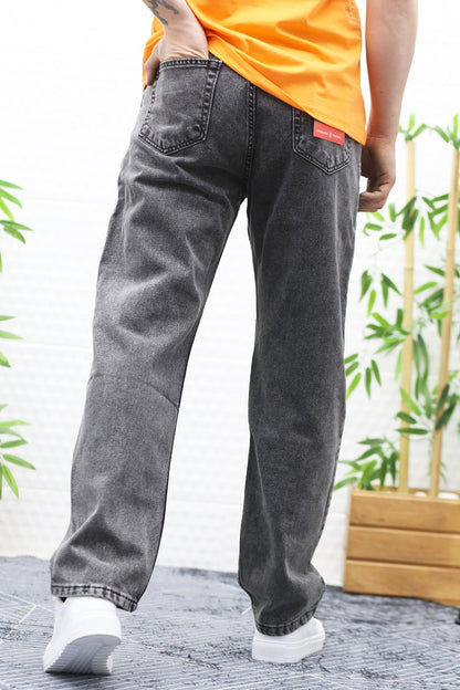Erkek Baggy Bol Kesim Kot Pantolon - Gri