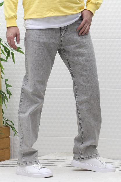 Erkek Baggy Bol Kesim Kot Pantolon - Açık Gri
