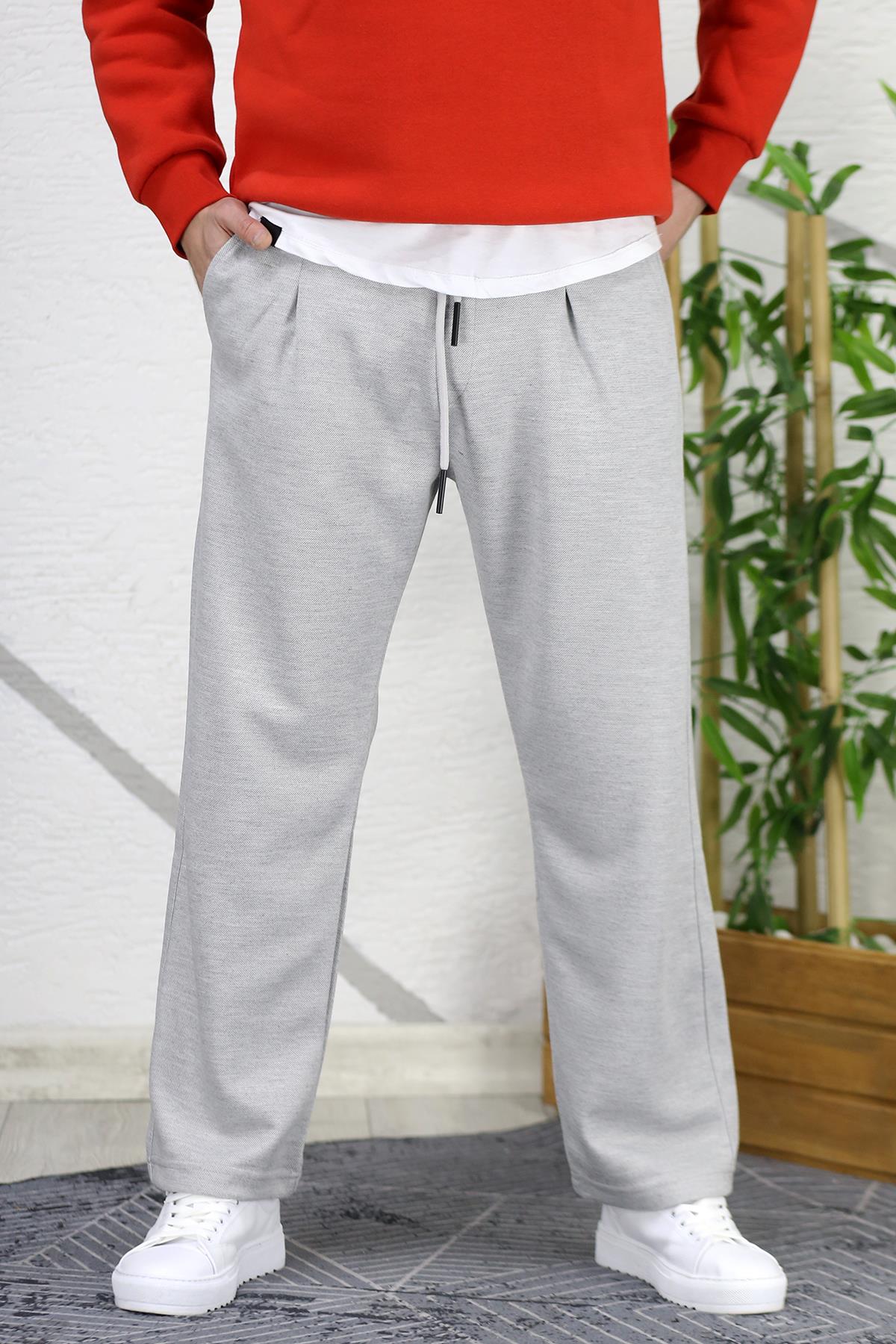 Erkek Baggy Fit Rahat Örme Pantolon - Gri