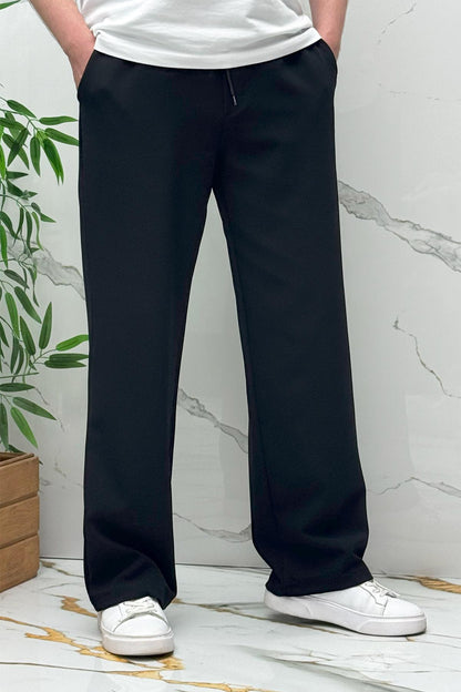 Erkek Baggy Geniş Kesim Pantolon Double Kumaş Yazlık - Siyah