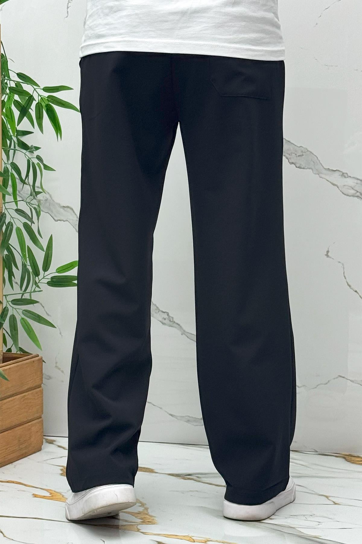 Erkek Baggy Geniş Kesim Pantolon Double Kumaş Yazlık - Siyah