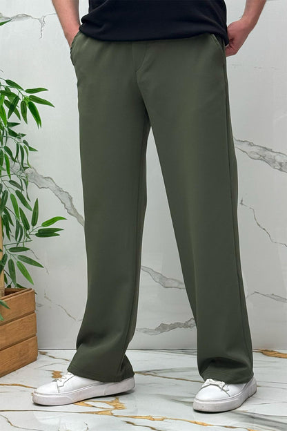 Erkek Baggy Geniş Kesim Pantolon Double Kumaş Yazlık - Haki Yeşil