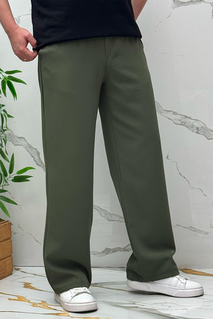 Erkek Baggy Geniş Kesim Pantolon Double Kumaş Yazlık - Haki Yeşil