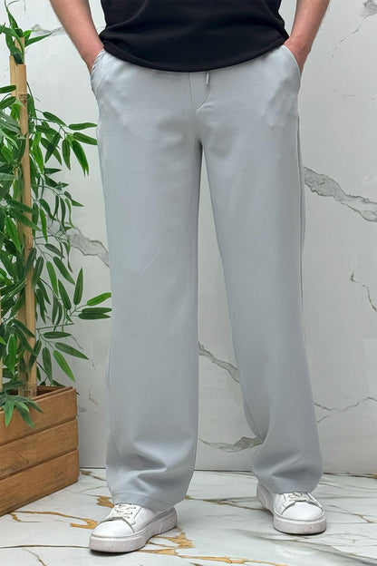 Erkek Baggy Geniş Kesim Pantolon Double Kumaş Yazlık - Açık Gri