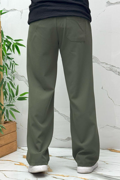 Erkek Baggy Geniş Kesim Pantolon Double Kumaş Yazlık - Haki Yeşil
