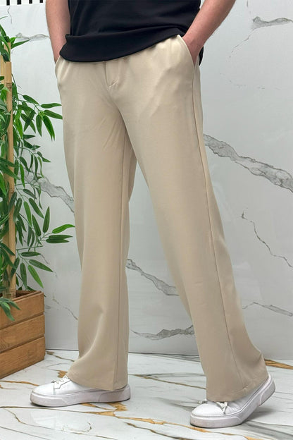 Erkek Baggy Geniş Kesim Pantolon Double Kumaş Yazlık - Bej