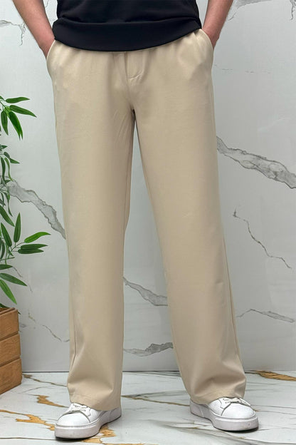 Erkek Baggy Geniş Kesim Pantolon Double Kumaş Yazlık - Bej