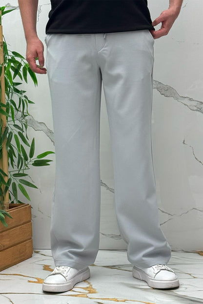 Erkek Baggy Geniş Kesim Pantolon Double Kumaş Yazlık - Açık Gri
