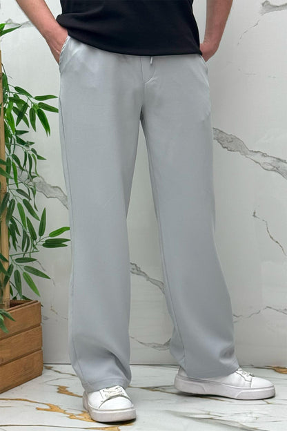 Erkek Baggy Geniş Kesim Pantolon Double Kumaş Yazlık - Açık Gri