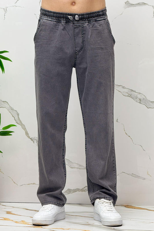 Erkek Baggy Kot Pantolon Rahat Kesim Tiril Tiril İnce Kumaş - Füme