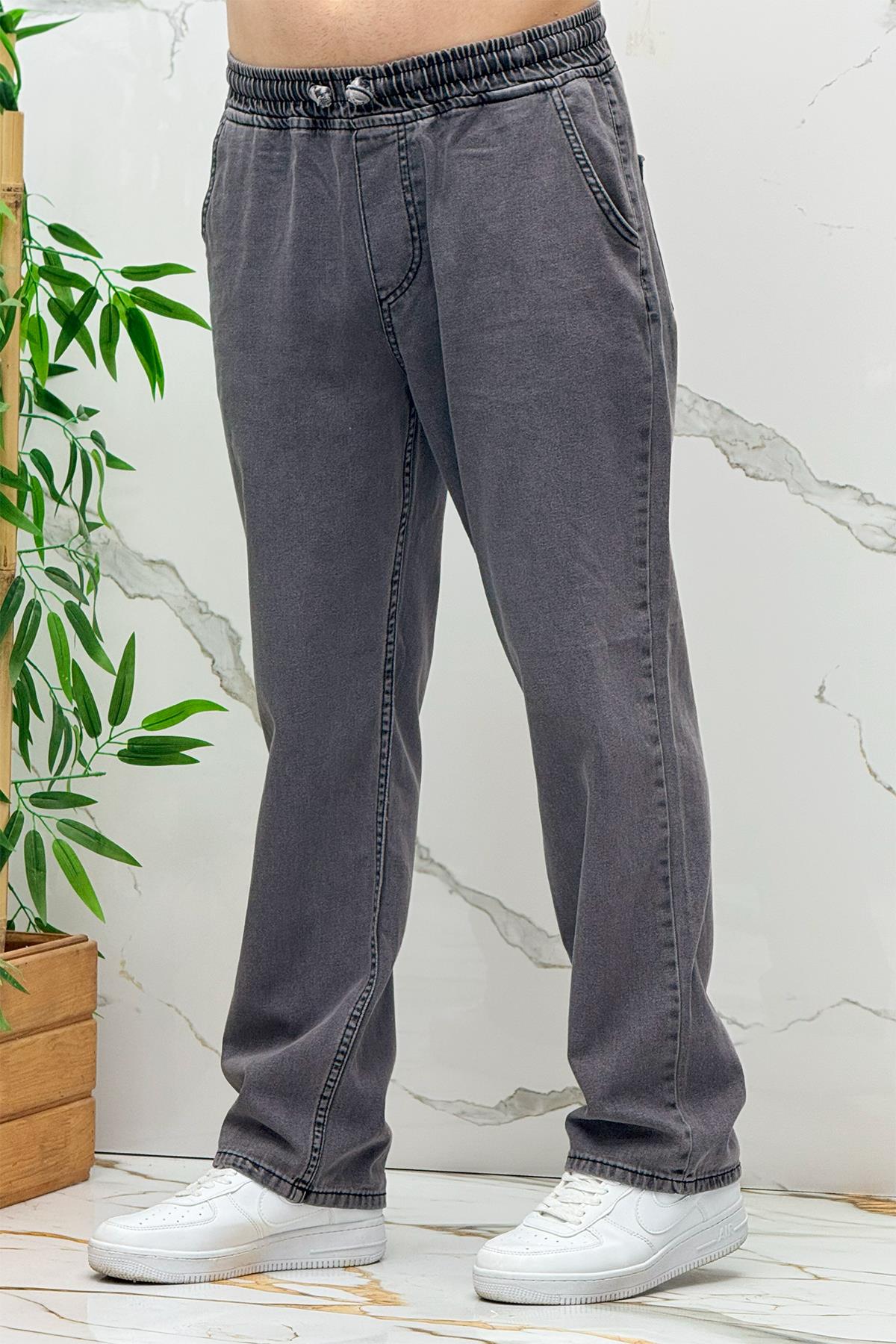 Erkek Baggy Kot Pantolon Rahat Kesim Tiril Tiril İnce Kumaş - Füme