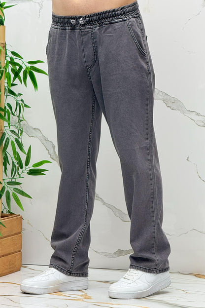 Erkek Baggy Kot Pantolon Rahat Kesim Tiril Tiril İnce Kumaş - Füme