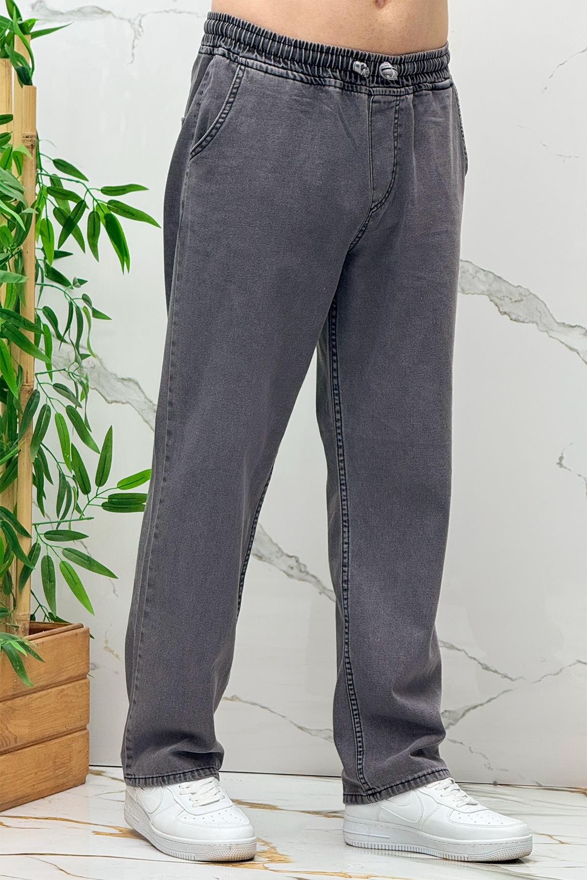 Erkek Baggy Kot Pantolon Rahat Kesim Tiril Tiril İnce Kumaş - Füme