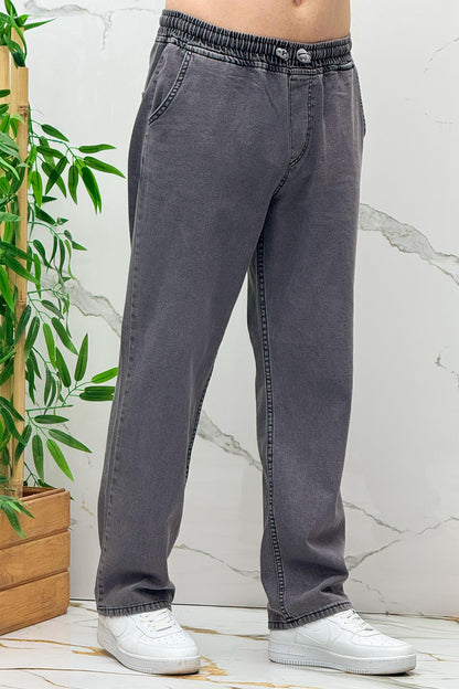 Erkek Baggy Kot Pantolon Rahat Kesim Tiril Tiril İnce Kumaş - Füme