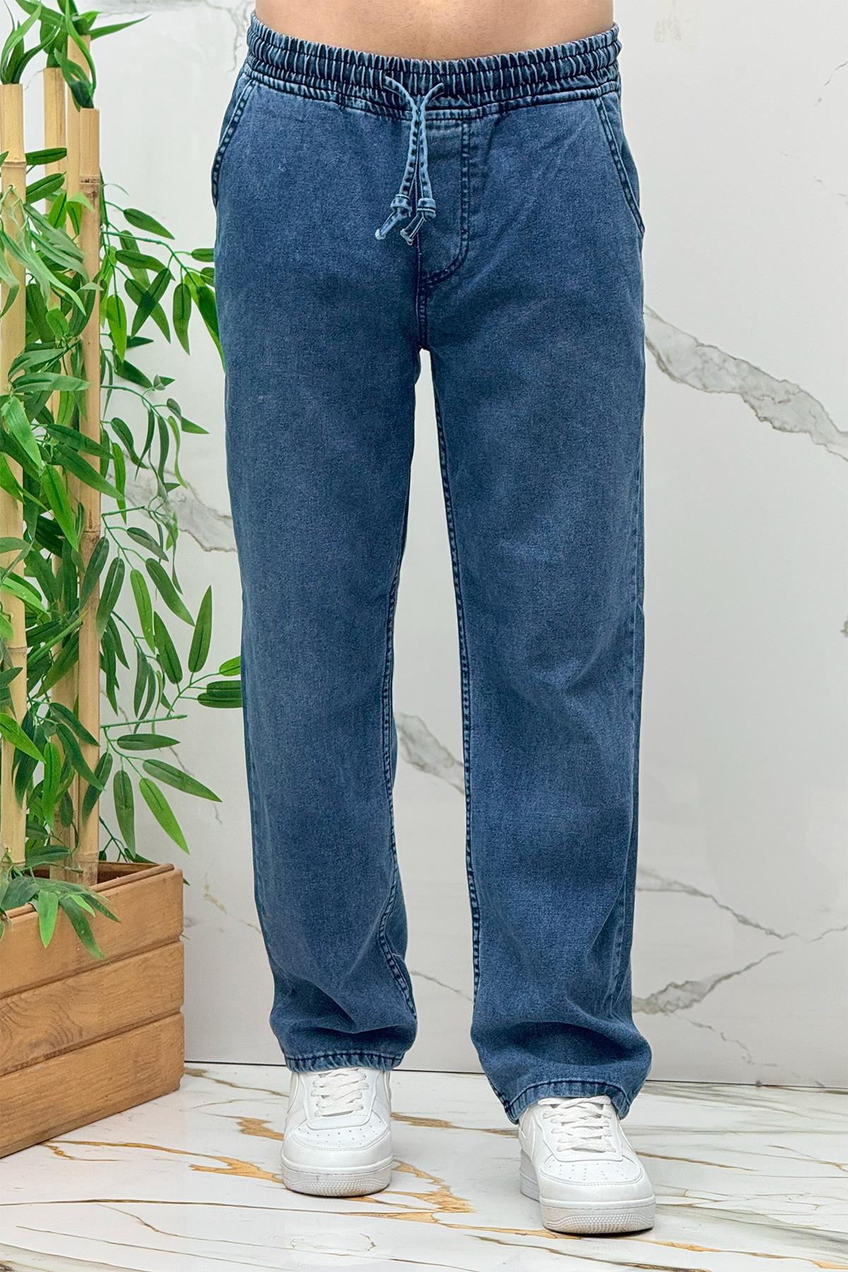 Erkek Baggy Kot Pantolon Rahat Kesim Tiril Tiril İnce Kumaş - Koyu Mavi