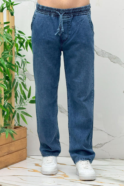 Erkek Baggy Kot Pantolon Rahat Kesim Tiril Tiril İnce Kumaş - Koyu Mavi