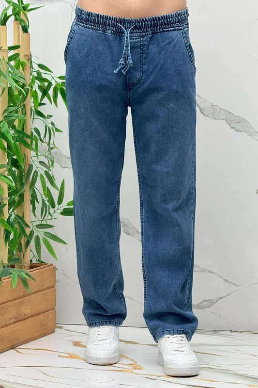 Erkek Baggy Kot Pantolon Rahat Kesim Tiril Tiril İnce Kumaş - Koyu Mavi