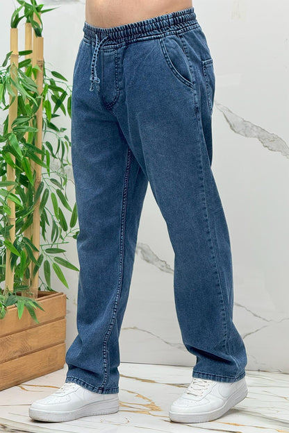 Erkek Baggy Kot Pantolon Rahat Kesim Tiril Tiril İnce Kumaş - Koyu Mavi