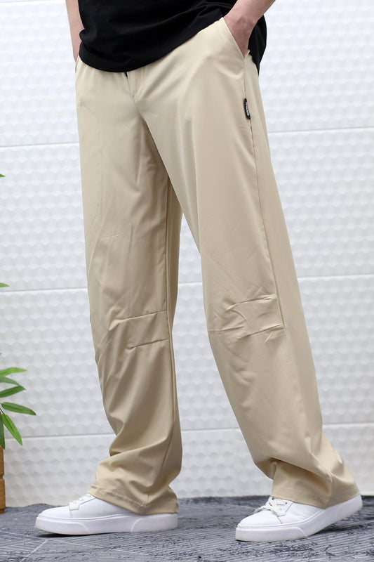 Erkek Baggy Pantolon Diz Detaylı Paraşüt Kumaş - Bej