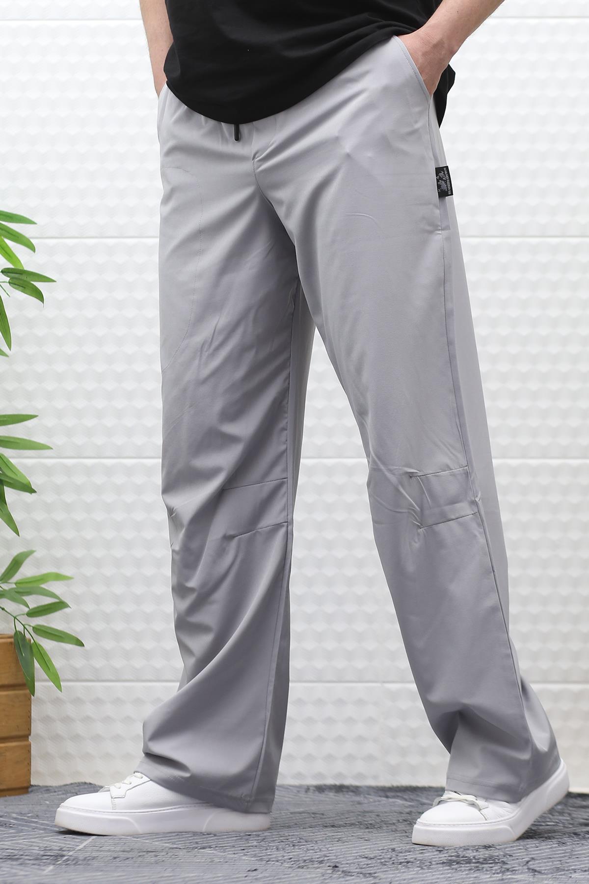 Erkek Baggy Pantolon Diz Detaylı Paraşüt Kumaş - Gri