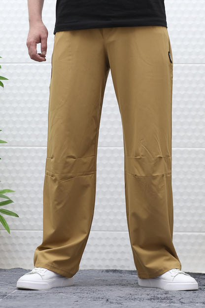 Erkek Baggy Pantolon Diz Detaylı Paraşüt Kumaş - Tarçın