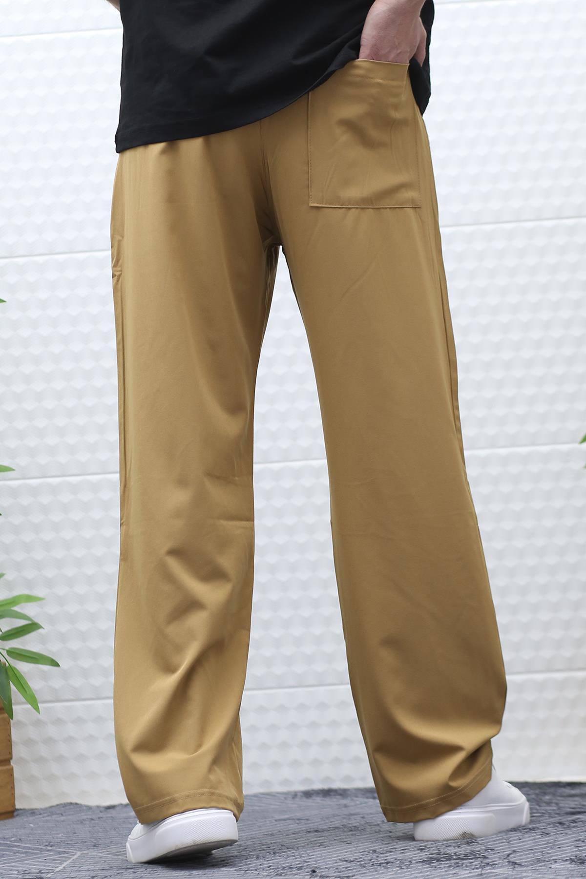 Erkek Baggy Pantolon Diz Detaylı Paraşüt Kumaş - Tarçın