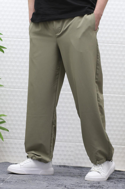 Erkek Baggy Pantolon Paça Ayarlanabilir Likralı Paraşüt Kumaş - Haki Yeşil