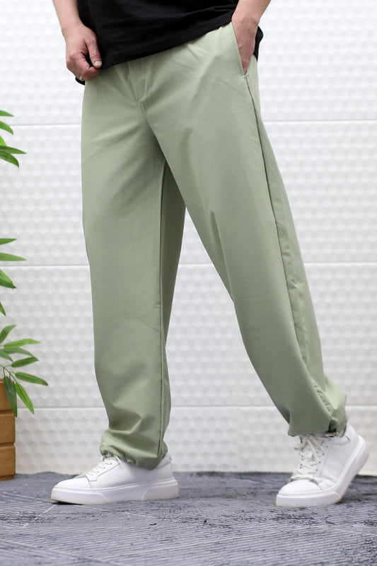 Erkek Baggy Pantolon Paça Ayarlanabilir Likralı Paraşüt Kumaş - Su Yeşili
