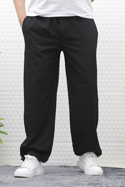 Erkek Baggy Pantolon Paça Ayarlanabilir Likralı Paraşüt Kumaş - Siyah