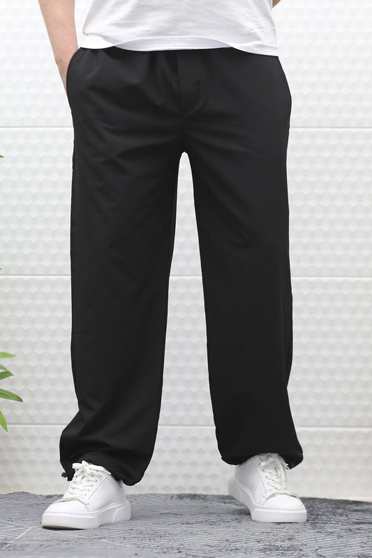 Erkek Baggy Pantolon Paça Ayarlanabilir Likralı Paraşüt Kumaş - Siyah