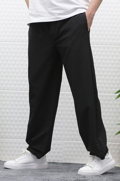 Erkek Baggy Pantolon Paça Ayarlanabilir Likralı Paraşüt Kumaş - Siyah