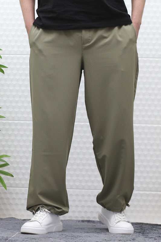 Erkek Baggy Pantolon Paça Ayarlanabilir Likralı Paraşüt Kumaş - Haki Yeşil