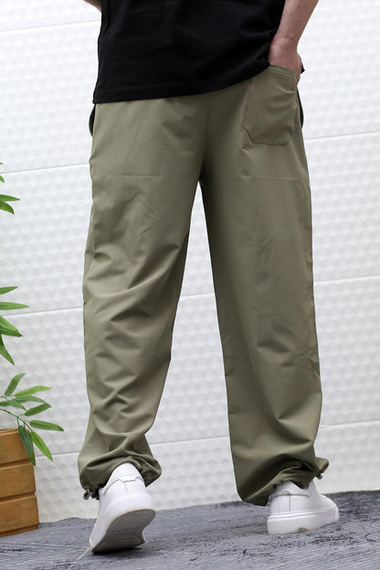 Erkek Baggy Pantolon Paça Ayarlanabilir Likralı Paraşüt Kumaş - Haki Yeşil