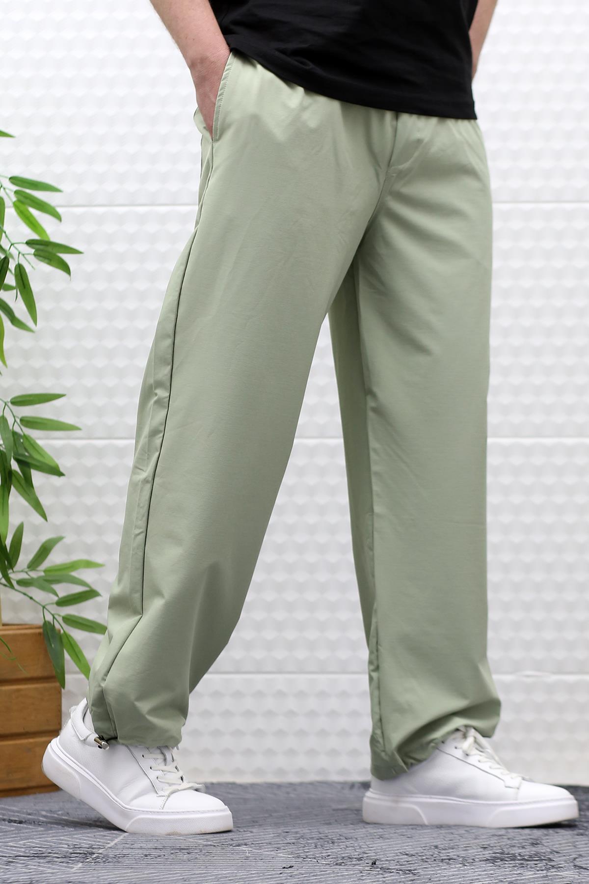 Erkek Baggy Pantolon Paça Ayarlanabilir Likralı Paraşüt Kumaş - Su Yeşili