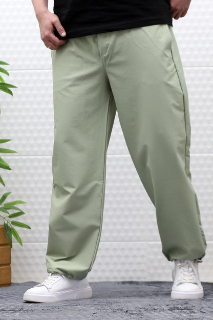 Erkek Baggy Pantolon Paça Ayarlanabilir Likralı Paraşüt Kumaş - Su Yeşili