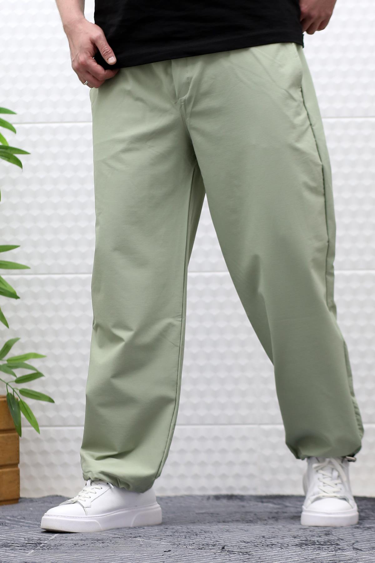 Erkek Baggy Pantolon Paça Ayarlanabilir Likralı Paraşüt Kumaş - Su Yeşili