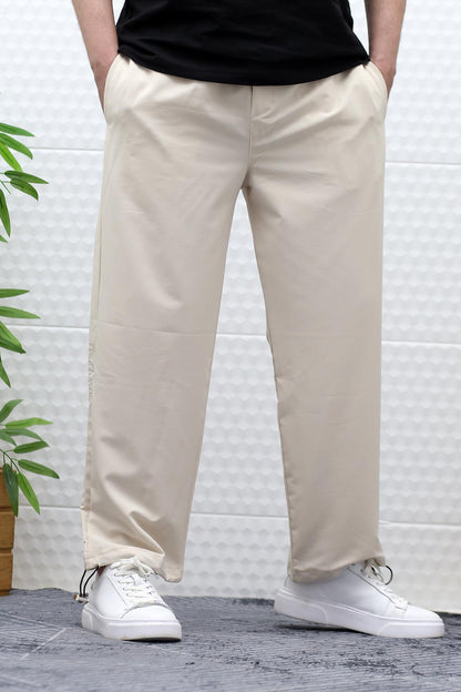 Erkek Baggy Pantolon Paça Ayarlanabilir Likralı Paraşüt Kumaş - Bej