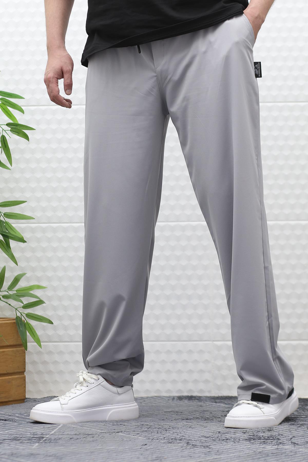 Erkek Baggy Pantolon Paçası Cırt Cırtlı Paraşüt Kumaş - Gri