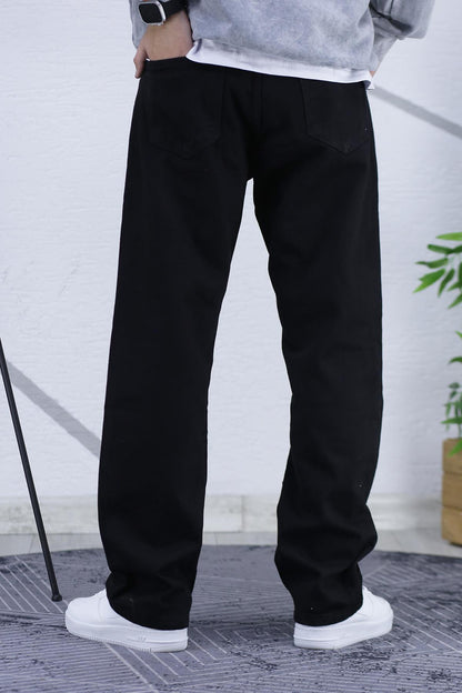 Erkek Baggy Bol Kesim Kot Pantolon - Siyah