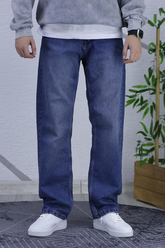 Erkek Baggy Bol Kesim Kot Pantolon - Lacivert
