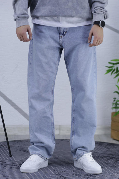 Erkek Baggy Bol Kesim Kot Pantolon - Açık Mavi