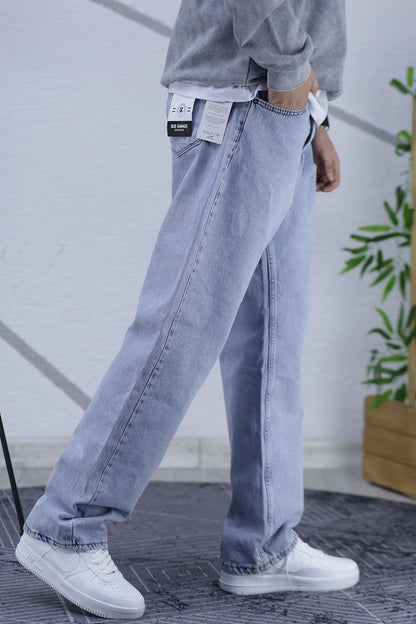 Erkek Baggy Bol Kesim Kot Pantolon - Açık Mavi