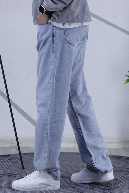 Erkek Baggy Bol Kesim Kot Pantolon - Açık Mavi