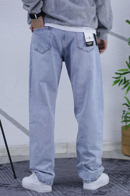 Erkek Baggy Bol Kesim Kot Pantolon - Açık Mavi