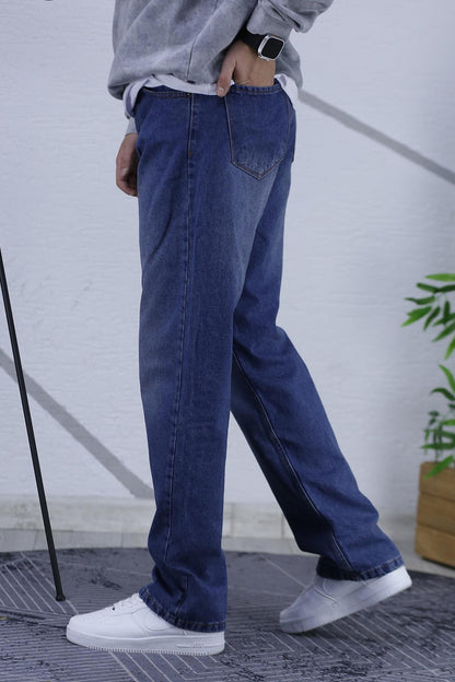 Erkek Baggy Bol Kesim Kot Pantolon - Lacivert
