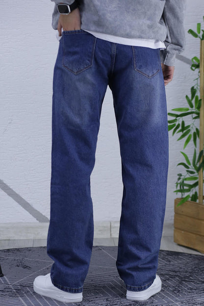 Erkek Baggy Bol Kesim Kot Pantolon - Lacivert