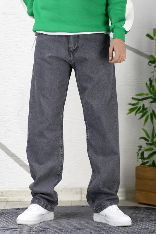 Erkek Baggy Bol Kesim Kot Pantolon - Füme