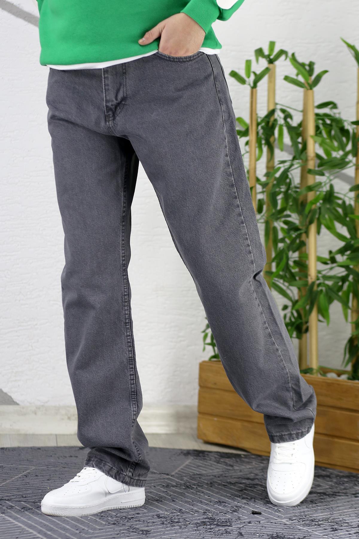 Erkek Baggy Bol Kesim Kot Pantolon - Füme